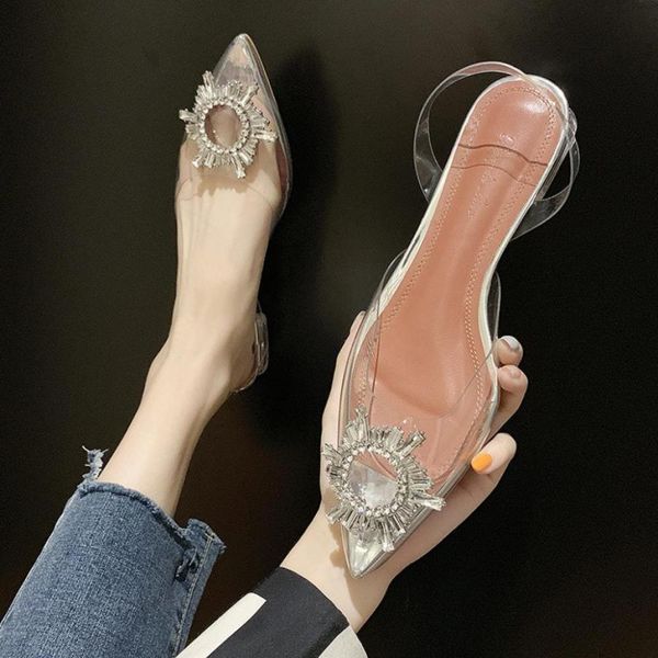 

summer women transparent crystal sandals jelly shoes woman pointed toe high heels ladies fashion slip on casual female footwear x04570807, Black