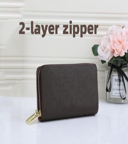 

luxurys designers women wallets 2layer zipper wallet monogrames wristle men purse passport id credit card holder cow8479205, Red;black