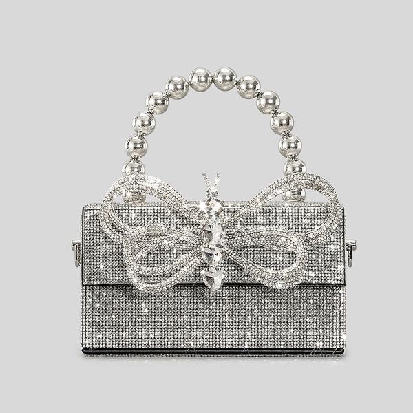 

evening bags luxury diamonds bow box evening bag designer beading women handbags shinny shoulder crossbody bag small flap purses 230419