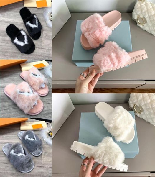 

winter home slippers for men women plush mink fur flatbottomed furs fashion designer luxury slipper size 35452592242, Black