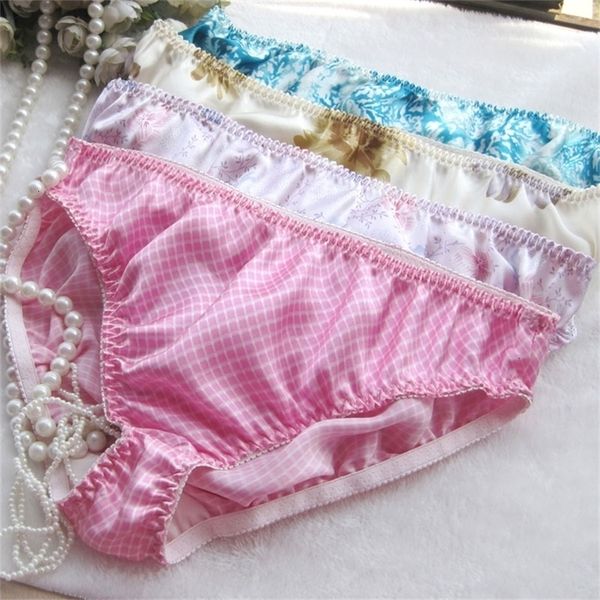 

women's panties 10 pieces / lot silk panties female mulberry silk mid waist plus size print briefs silk plus size xxl 230420, Black;pink
