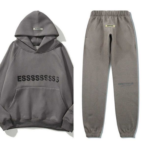 

men's fashion luxury sweatshirts essss ential tracksuits letter hoodies men women sportswear hooded pant coat sweater pullover couple, Gray