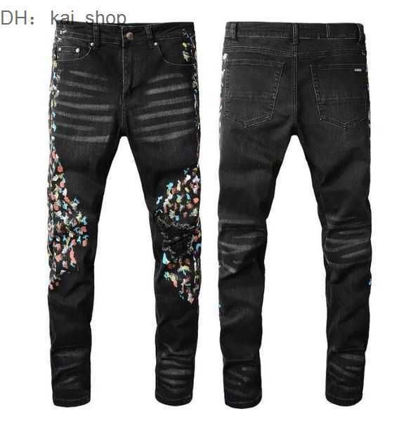 

men's jeans de primavera para hombres bordado mezclilla pantalones moda hip hop cremallera angustiados 21, Blue