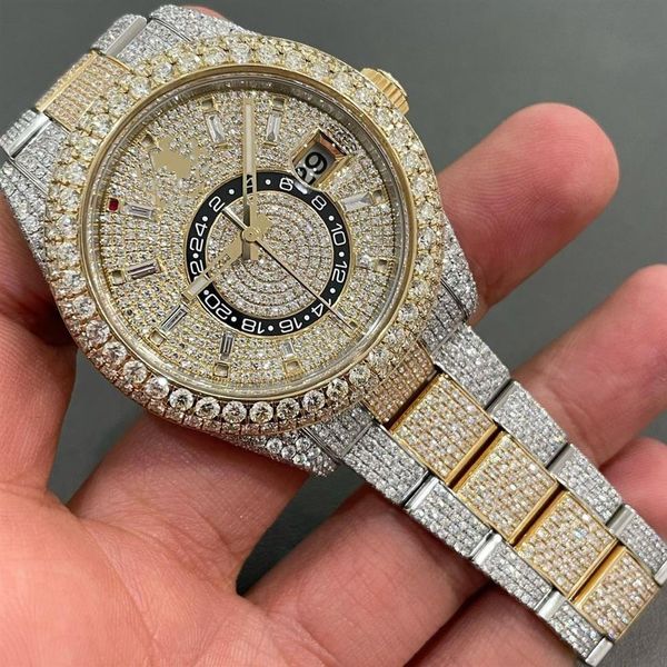 

d66 luxury mens watches 4130 movement watches for men 3255 montre de luxe mosang stone iced moissanite watch diamond watchs wristw325h, Slivery;brown