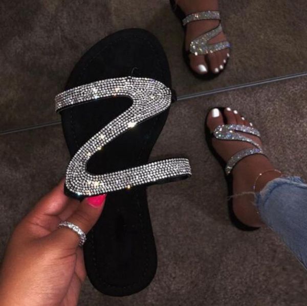 

2020 new sandals women bright diamond casual outdoor travel flip flop beach shoes women nonslip durable slippers8103135, Black