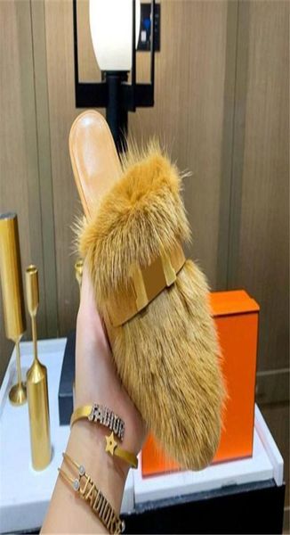 

autumn wool mink hair shoes fashion leisure winter plush slippers indoor le warm fox fur sandals for women slides quality s5252025, Black