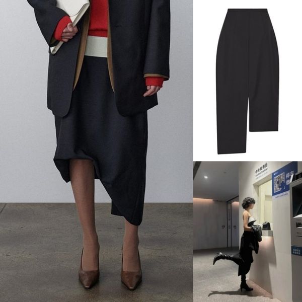 

skirts ther0w half skirt female flower bud shaped cut niche wool blend aline high waisted split irregular one step t 230420, Black