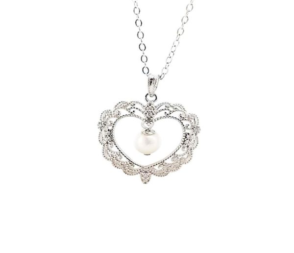 

vintage heart drop pearl pendant necklace setting mounting base 100 solid 925 sterling silver semi mount women039s jewelry diy9505490, Slivery;crystal