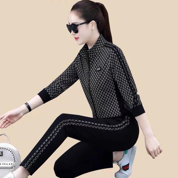 

pants streetwear print tracksuit 2 piece set women leisure outfit spring fall casual zipper long sleeve sweatshirt joggers pant suit, White