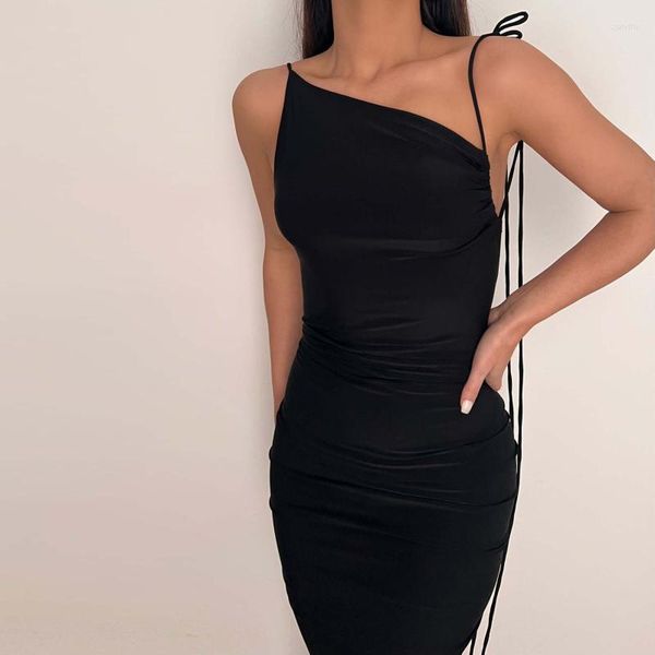 

casual dresses women's backless ruched maxi dress women elegant holiday vestido sling 2023 spring fashion lady party club clothes, Black;gray