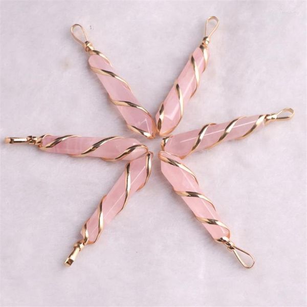 

pendant necklaces 6 pieces natural energy healing gemstone hexagonal crystal pointed rose quartz wire wrapped for women girls2173, Silver