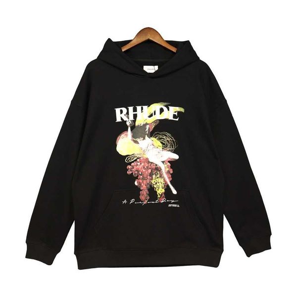 

designer clothing hoodies fashion sweatshirts rhude american street trend brand loose oversize hooded printed autumn men's women's, Black