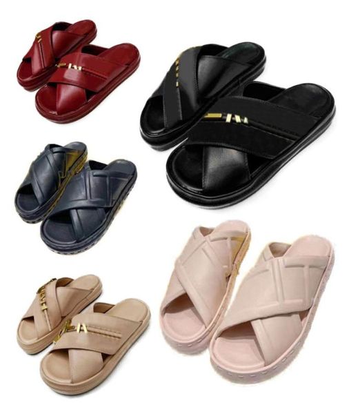 

luxury designer fashion lady wear men sandals luxury lady gentleman color thick bottom letter leather simple metal letter slippers7451262, Black