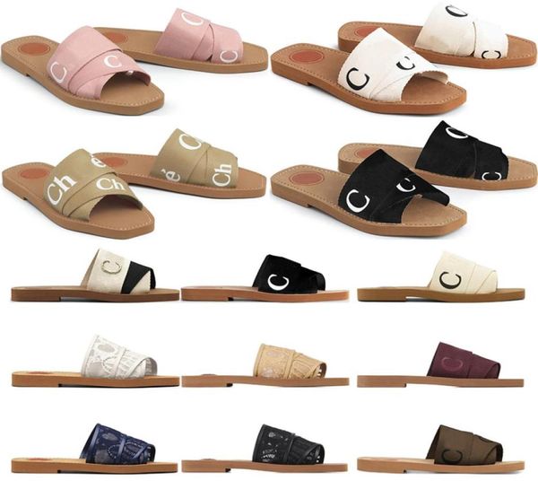 

2023 slippers designer women woody mules flat sandals slides sliders canvas white black womens fashion outdoor beach sandal slippe5587572