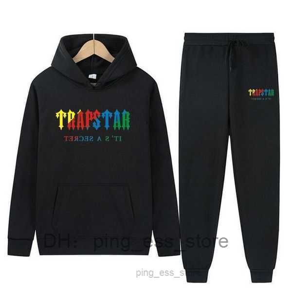 

men's hoodies & sweatshirts tracksuit trapstar brand sportswear t shirts 16 colors warm two pieces set loose hoodie pants jogging 3215, Black