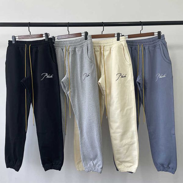 

designer clothing casual pant rhude pants drawstring loose high street casual neck long pants men women streetwear jogger sweatpants hip hop, Black