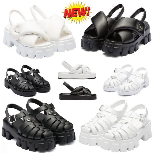 

black leather shoes increase platform sandal monolith prad triangle logo non-slip leather size 36-40