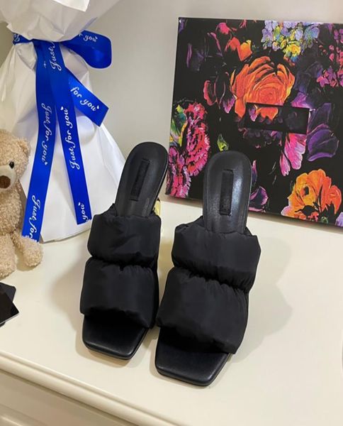 

luxury designer early spring down cloth highheeled sandals women flat toe opentoe temperament slippers letter heels with box7035695, Black