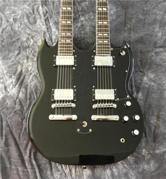 

whole doubleheaded black electric guitar rosewood fingerboard good sound quality silver pieces 12 string and 6 string2542516