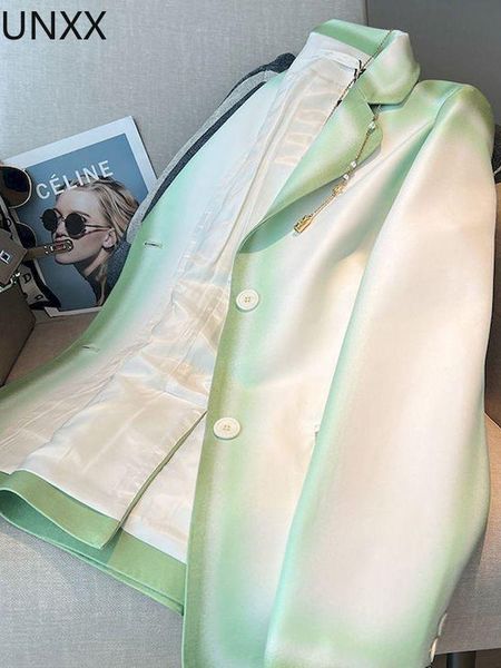 

pants unxx loose casual thin women blazer new notched single breasted long sleeve gradient suit jackets female autumn 2022 office lady, White