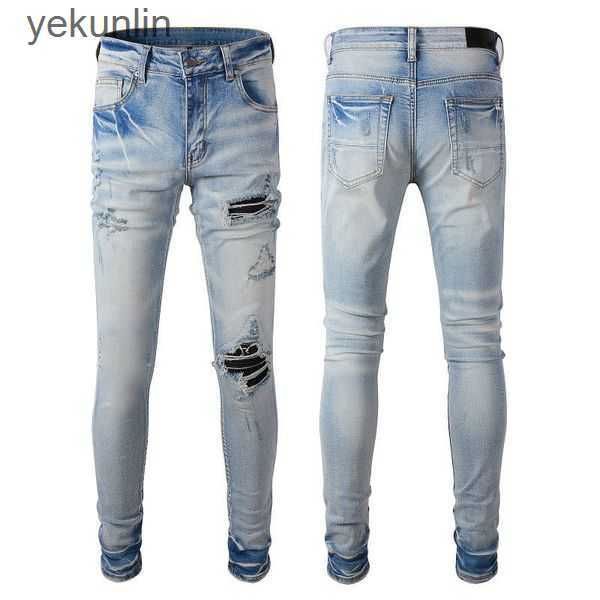

designer stack jeans european purple jean men embroidery quilting ripped for trend brand vintage pant mens fold slim skinny fashion jeans ss, Blue