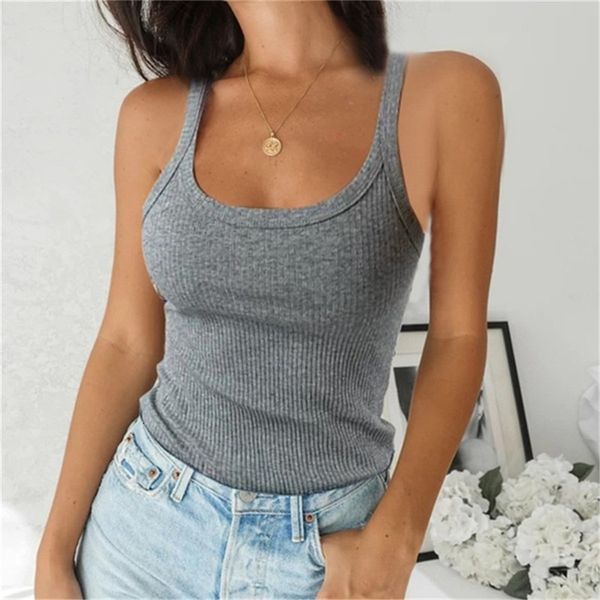 

women's tanks cami sleeveless spaghetti vest quality knitted u neck tank casual solid color basic ole for female 230419, White
