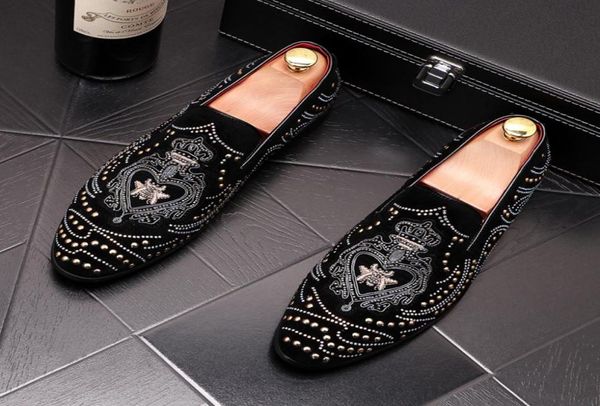 

summer designer men groom shoes hairstylist rivet embroidery luxury flat walking dress party footwear2151731, Black