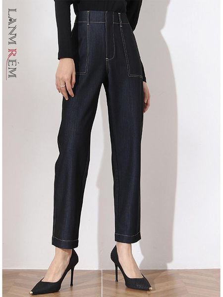 

jeans lanmrem jeans pencil pants for women 2022 autumn summer office lady fashion anklelenght high waist solid color trousers 2n186, Blue