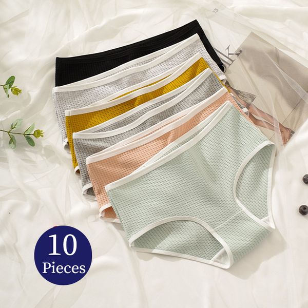 

women's panties giczi 10pcs/set women's panties cotton striped simple underwear cozy lingerie girls soft breathable briefs sports, Black;pink