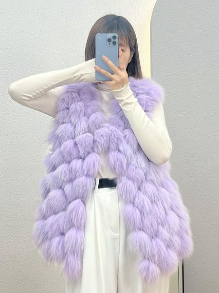 

fur new real natural genuine fox fur vest women fashion gilet jackets, Black