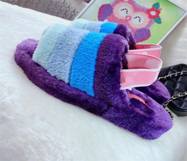 

famous brand slippers classic flat heel slide autumn and winter fluff slides women shoes el bath ladies large size1443298, Black