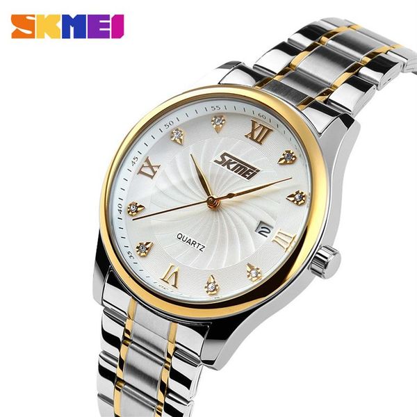 

skmei fashion mens watches brand luxury business watch men stainless steel strap quartz wristwatches relogio masculino 91012284, Slivery;brown