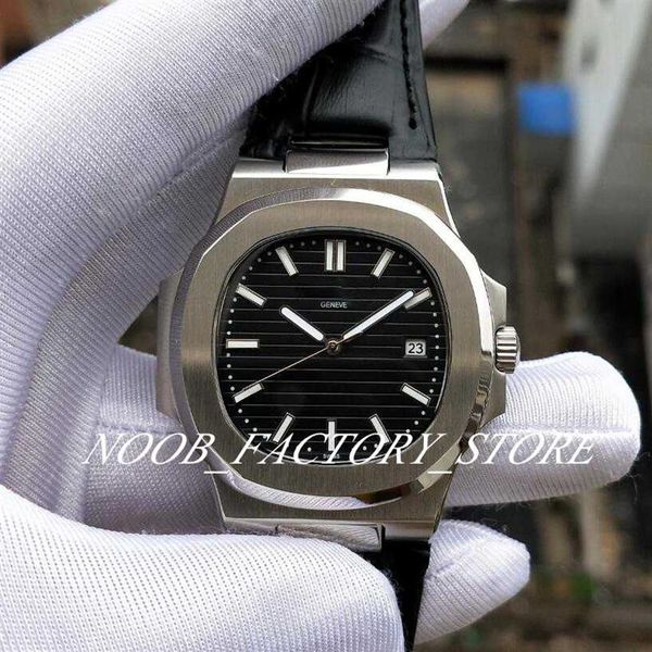 

new factory black dial 2813 automatic movement 40 mm watch classic black leather strap 5711 watches transparent back wristwatches 348r, Slivery;brown