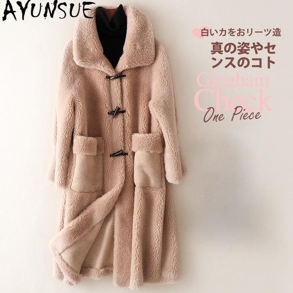 

fur ayunsue winter fur coat female 2021 long sheep shearling jackets women wool casual coats korean style jaqueta feminina gxy177, Black