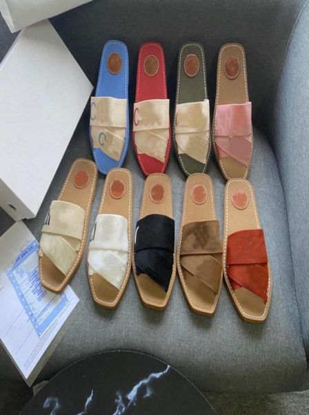 

2022 branded women woody mules fflat slipper deisgner lady lettering fabric outdoor leather sole slide sandal2623936, Black