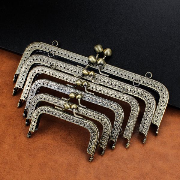 

bag parts accessories 5pcs 8.5/10.5/12.5/15/18/20.5cm rectangle embossing alloy metal kiss purse frame durable bronze sewing clasp for bag p, Black