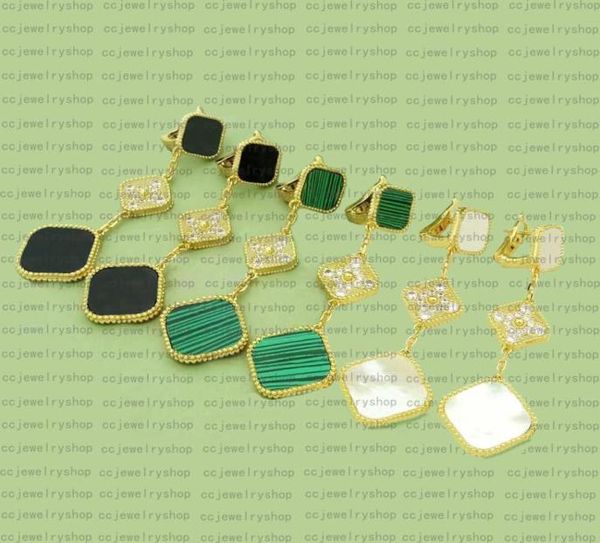 

three flowers diamond 4four leaf clover charm stud earrings back motherofpearl silver 18k gold plated agate for womengirls val8794841, Golden