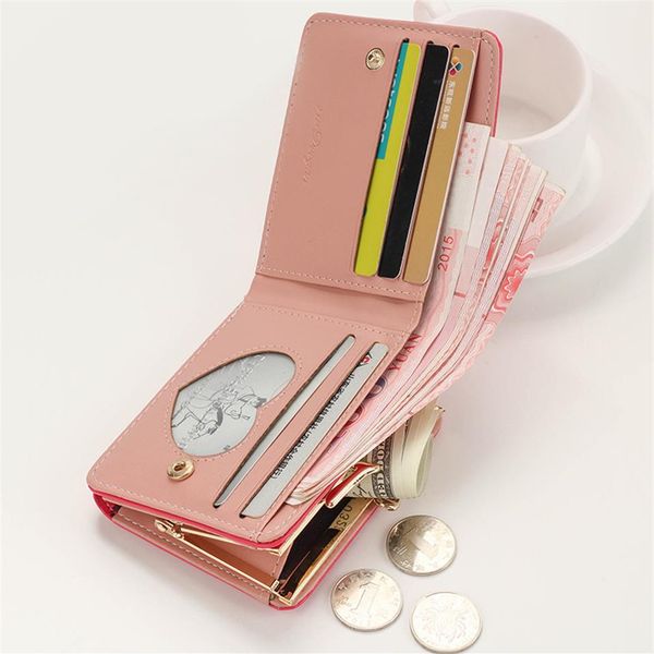 

japanese multi-function womens mini wallet candy color heart-shaped embroidery women short wallet cute coin purse card package245c, Red;black