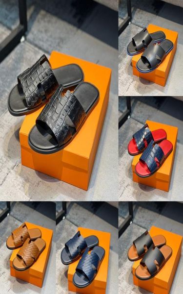 

men designer slippers ashion beach slipper luxury leather sandals fashion party wedding slides with box6474736, Black