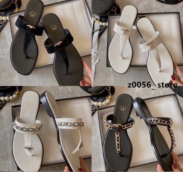 

2023 new summer sandal luxury designer flip flops fashion chain flat beach holiday slippers for women vacation outing casual clip toe slides, Black