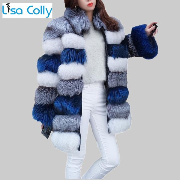 

fur women's winter parka coat luxury long sleeve stand fur collar faux fur coat overcoat faux fox fur jacket outwear, Black