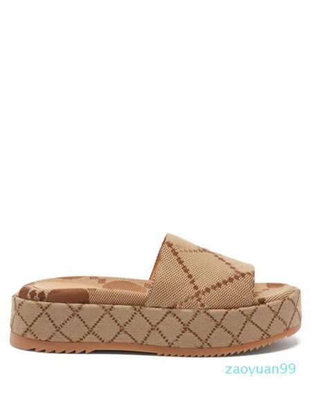 

new womens 55mm height canvas flatform sandals 2022 multicolor slippers mid heel slides with box and dust bag euro 35423496380, Black