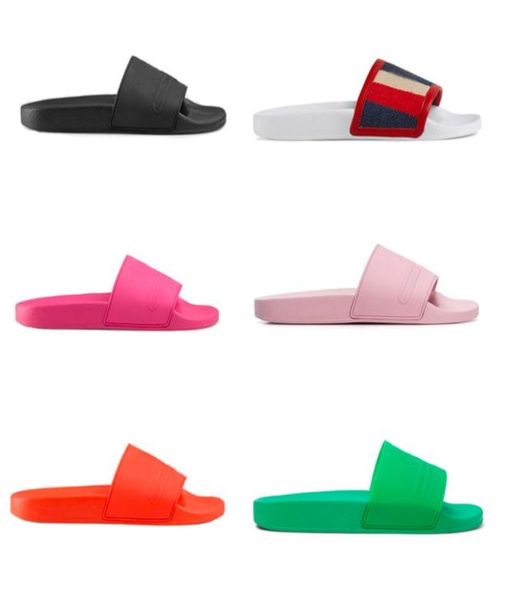 

2019 fashion rubber slides sandals for men women designer flip flops slipper summer sandals pink black green bright colorful liths3840537