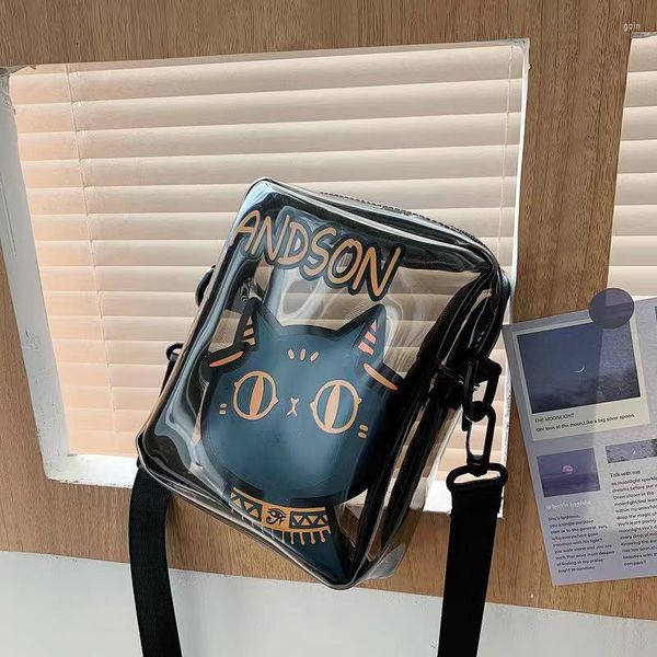 

shoulder bags cute cat transparent square bag women's water proof high capacity pvc casual messenger kawaii tote mobile phone
