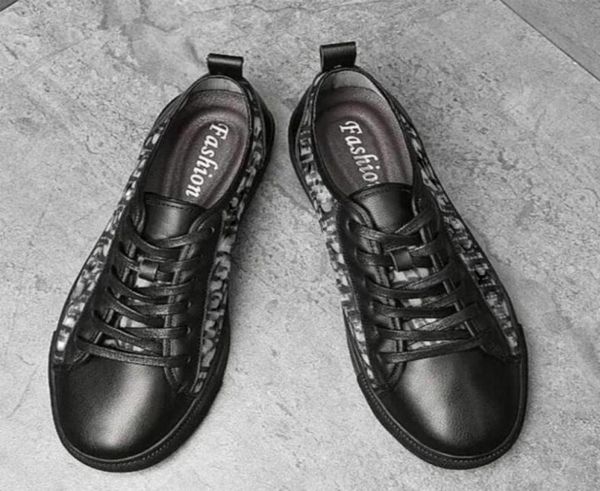 

men shoes pu leather print lace up round head flat bottom casual comfortable fashion chaussure homeme dh80316801750, Black