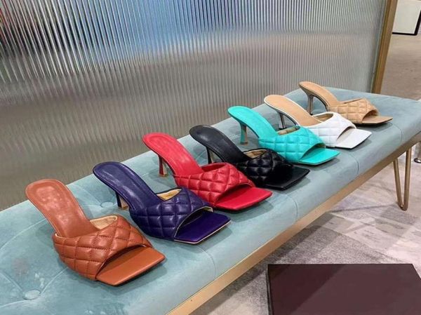 

designer women lambskin padded sandals grid square toe flat slippers multicolor high heels slipper allmatch stylist shoes heel 9c9876764, Black