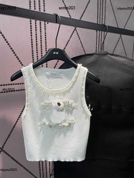 

women diesel knitted vest three-dimensional flower decoration tank summer waistcoat new products, White