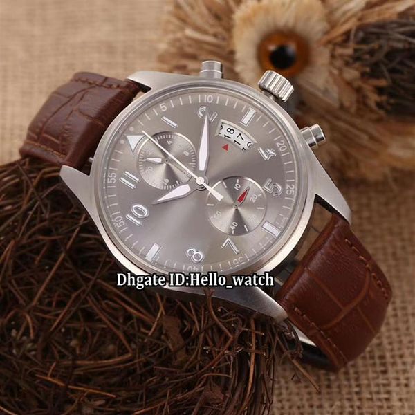 

new spitfire big pilot iw387802 silver gray dial automatic mens watch silver case brown leather strap gents sport wat229c, Slivery;brown