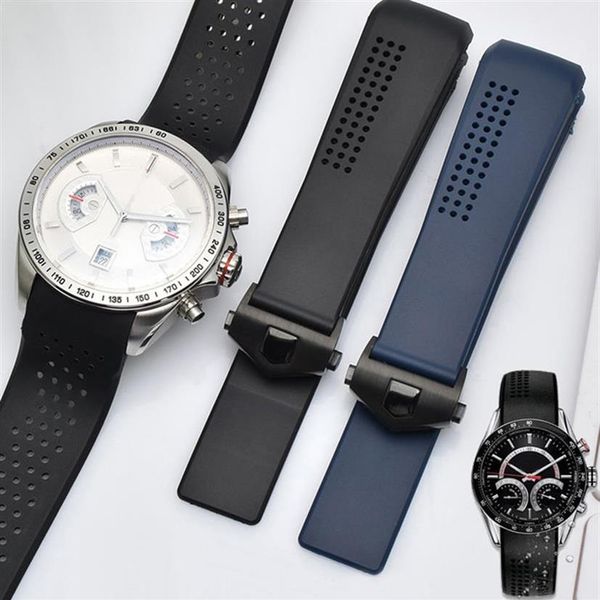 

watch band for tag heuer carrera curved end waterproof strap accessories tpu silicone rubber bracelet chain303s233v, Black;brown
