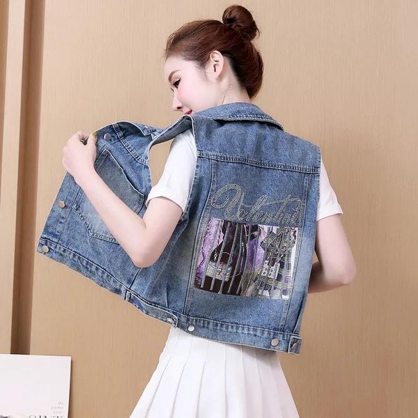 

vests denim vest women jacket coat girl clothing korean spring 2022 new woman jacket denim jeans vest female denim waistcoat, Black;white